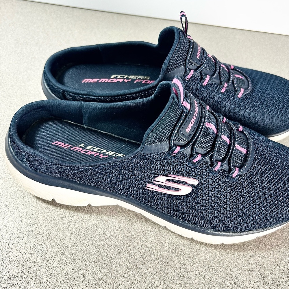 Skechers Summits Swift Step Women's Blue pink Mesh Slip-On Mules Size 7.5 - Picture 3 of 7